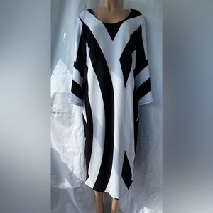 Ashley Stewart Black and White Long Sleeve Dress
